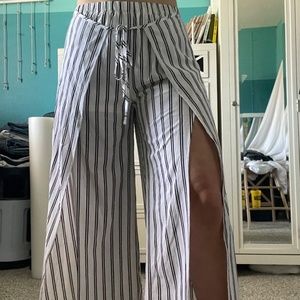 Black and white striped tie pants